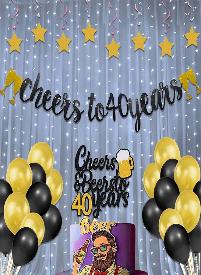 Festiko®40th Birthday Decoration Cheers to 40 Years Decor for Men Women Him Her Happy 40th Birthday Wedding Anniversary Party Supplies Black Glitter Decorations Combo(Banner,Swirls) - Image 4
